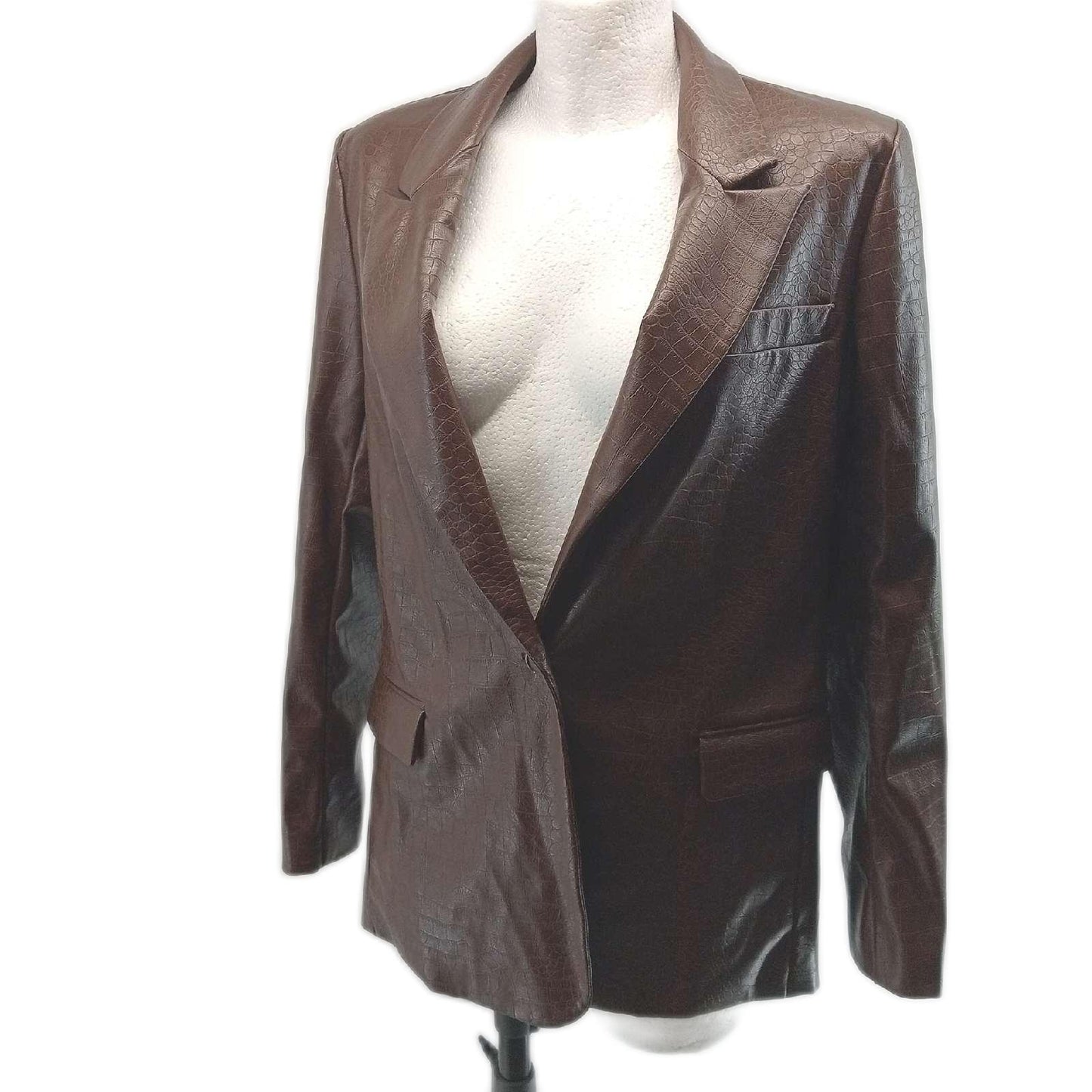 The Drop Damen Blazer Kunstleder Chocolate Croc elegant modisch zum Ausgehen