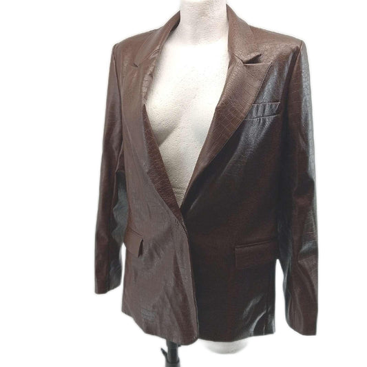 The Drop Damen Blazer Kunstleder Chocolate Croc elegant modisch zum Ausgehen