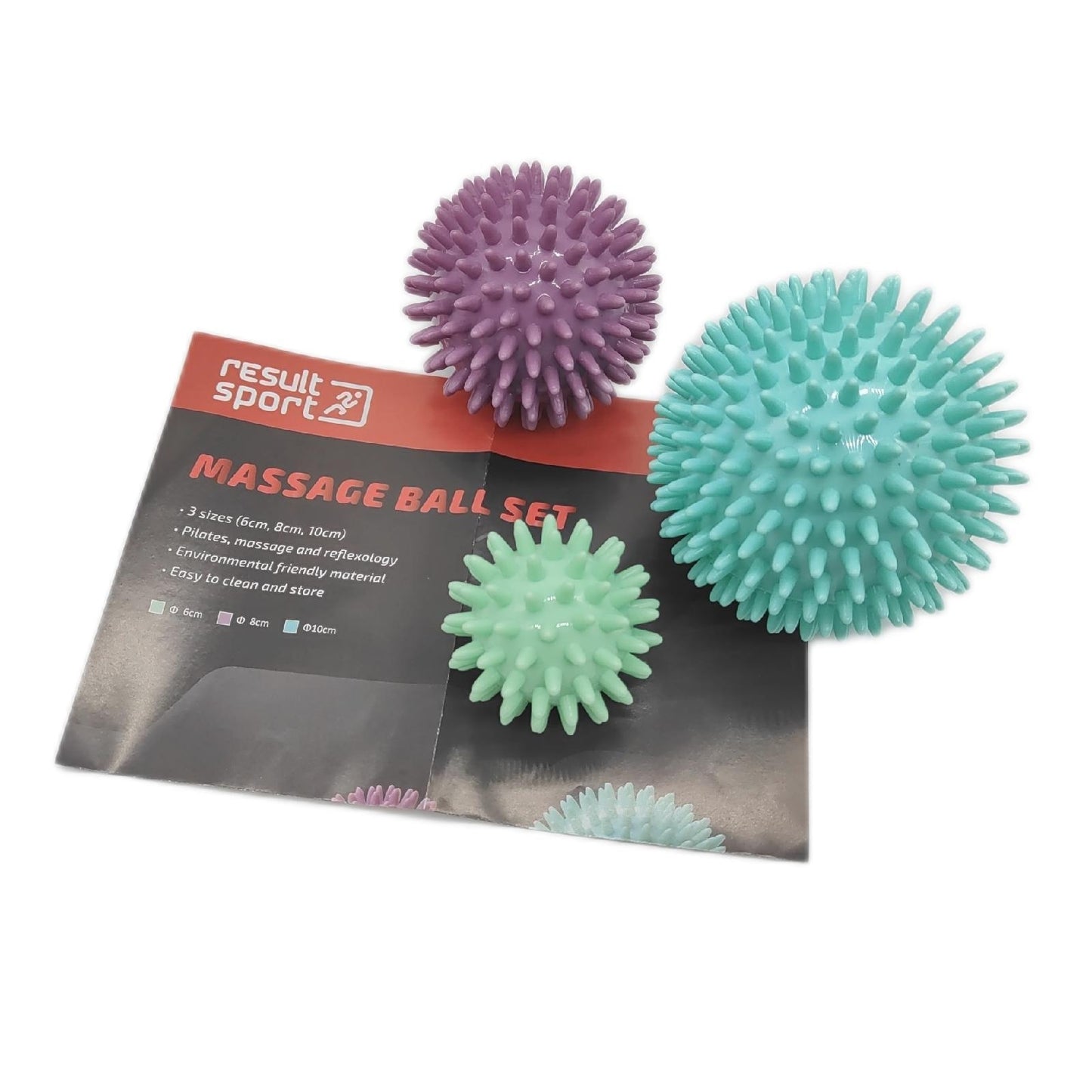ResultSport Igelball Massageball Set mit Noppen für Rücken, Beine, Füße & Hände Muskelmassage - 6cm, 8cm und 10cm - Triggerpunkt Massagebälle, Stress Reflexzonen, Myofaszialer Ball, Rollerball