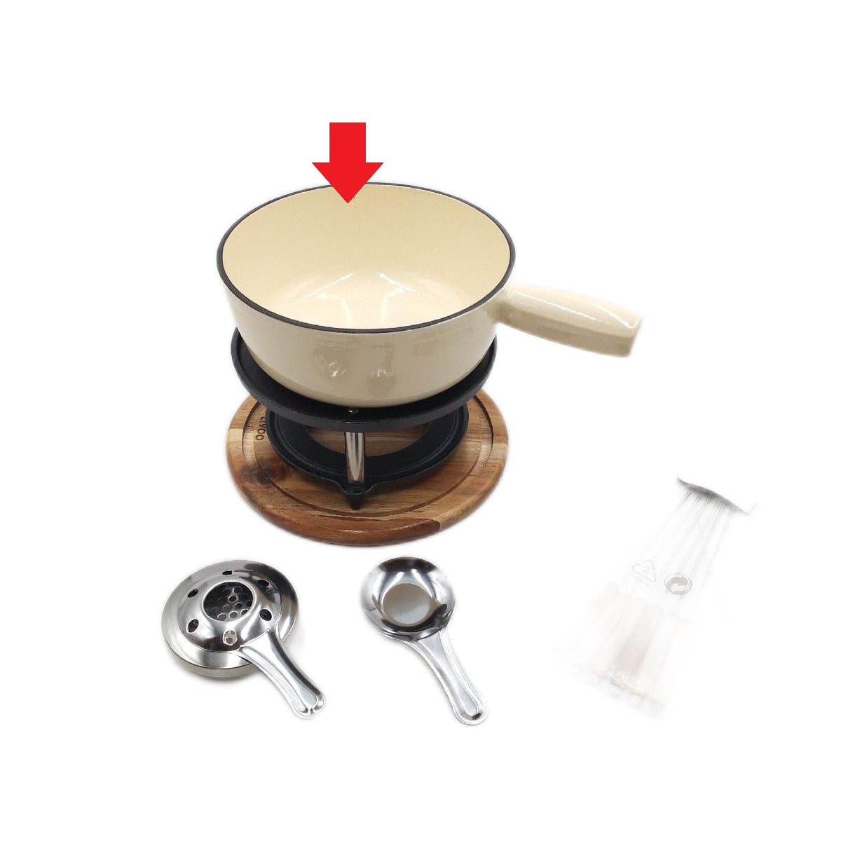 Fondue Set Tradition MEN426C 26L Caquelon Gusseisen Topf gerissen