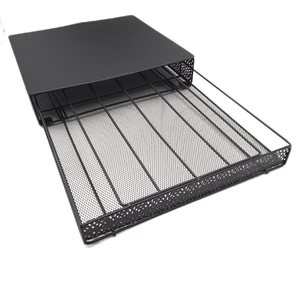 Mind Reader Network Collection  Single Serve Coffee Pod Drawer  36 Coffee Pod Capacity  Coffee Machine Base  Solid Metal Top with Decorative Mesh Drawer  9.5"L x 12.25"W x 2.5"H  Black