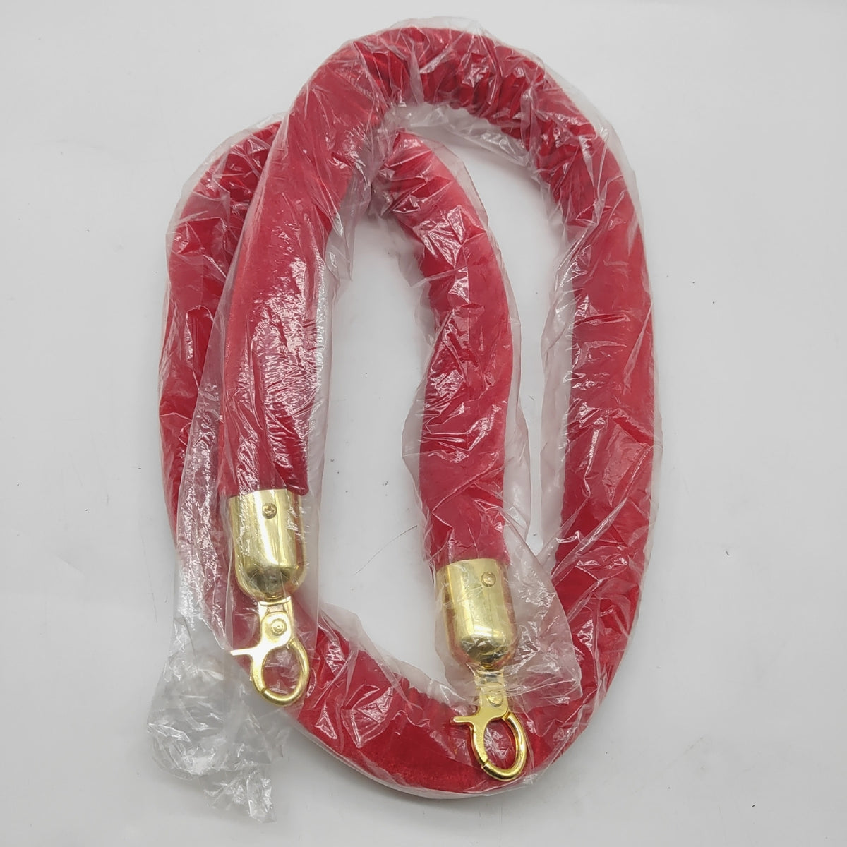 Belle Vous 2 STK Kordel Absperrung Roter Samt – B150 x D3 5 cm Samtseil mit Karabiner Haken Gold Poliert als Absperrband – Dicke Samtkordel Personenleitsystem Absperrband Rot
