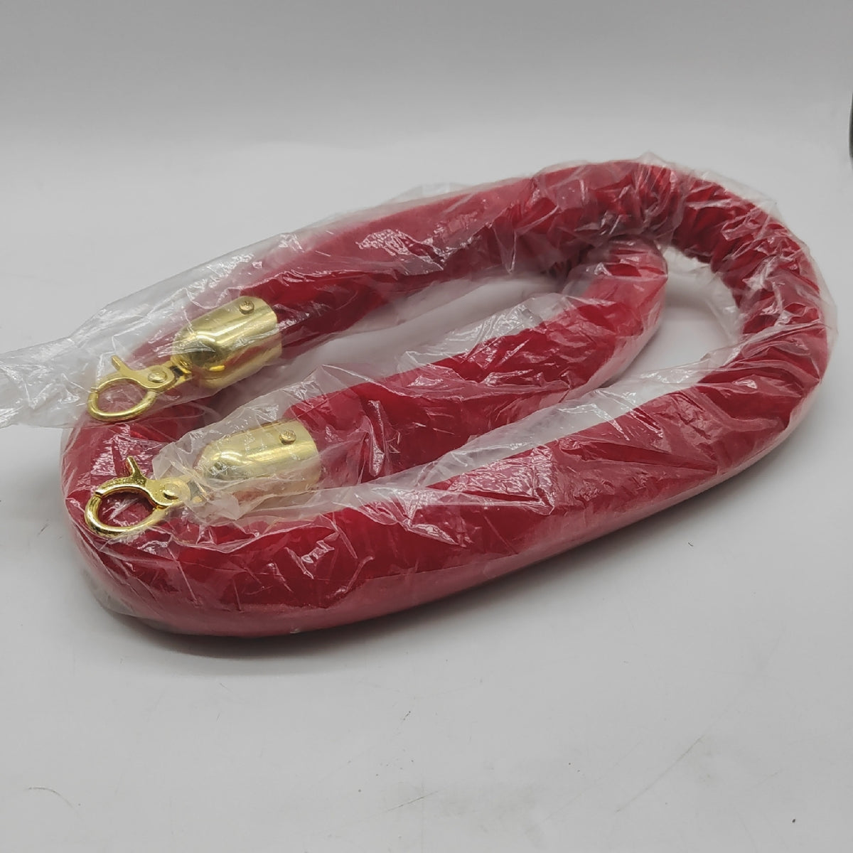 Belle Vous 2 STK Kordel Absperrung Roter Samt – B150 x D3 5 cm Samtseil mit Karabiner Haken Gold Poliert als Absperrband – Dicke Samtkordel Personenleitsystem Absperrband Rot