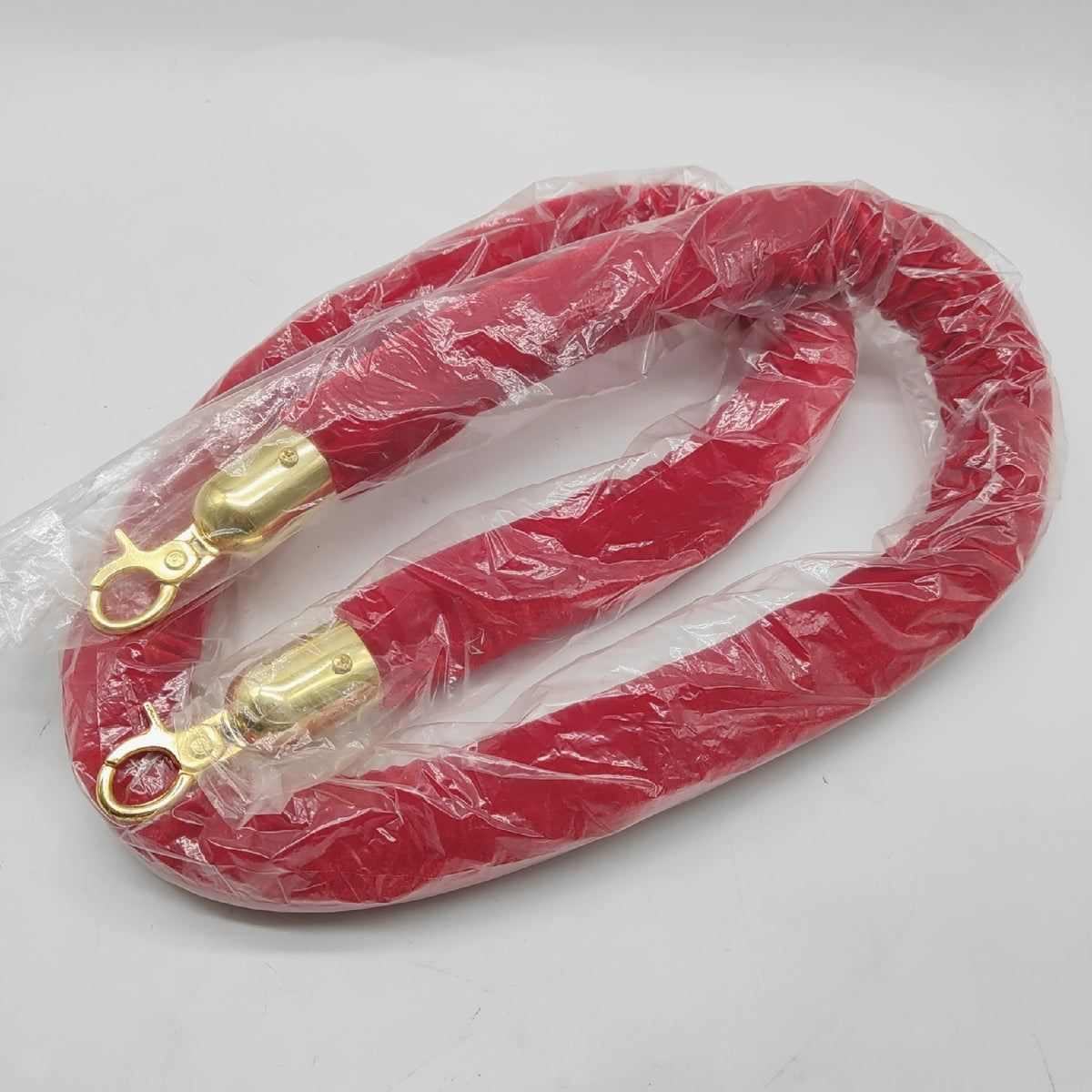 Belle Vous 2 STK Kordel Absperrung Roter Samt – B150 x D3 5 cm Samtseil mit Karabiner Haken Gold Poliert als Absperrband – Dicke Samtkordel Personenleitsystem Absperrband Rot
