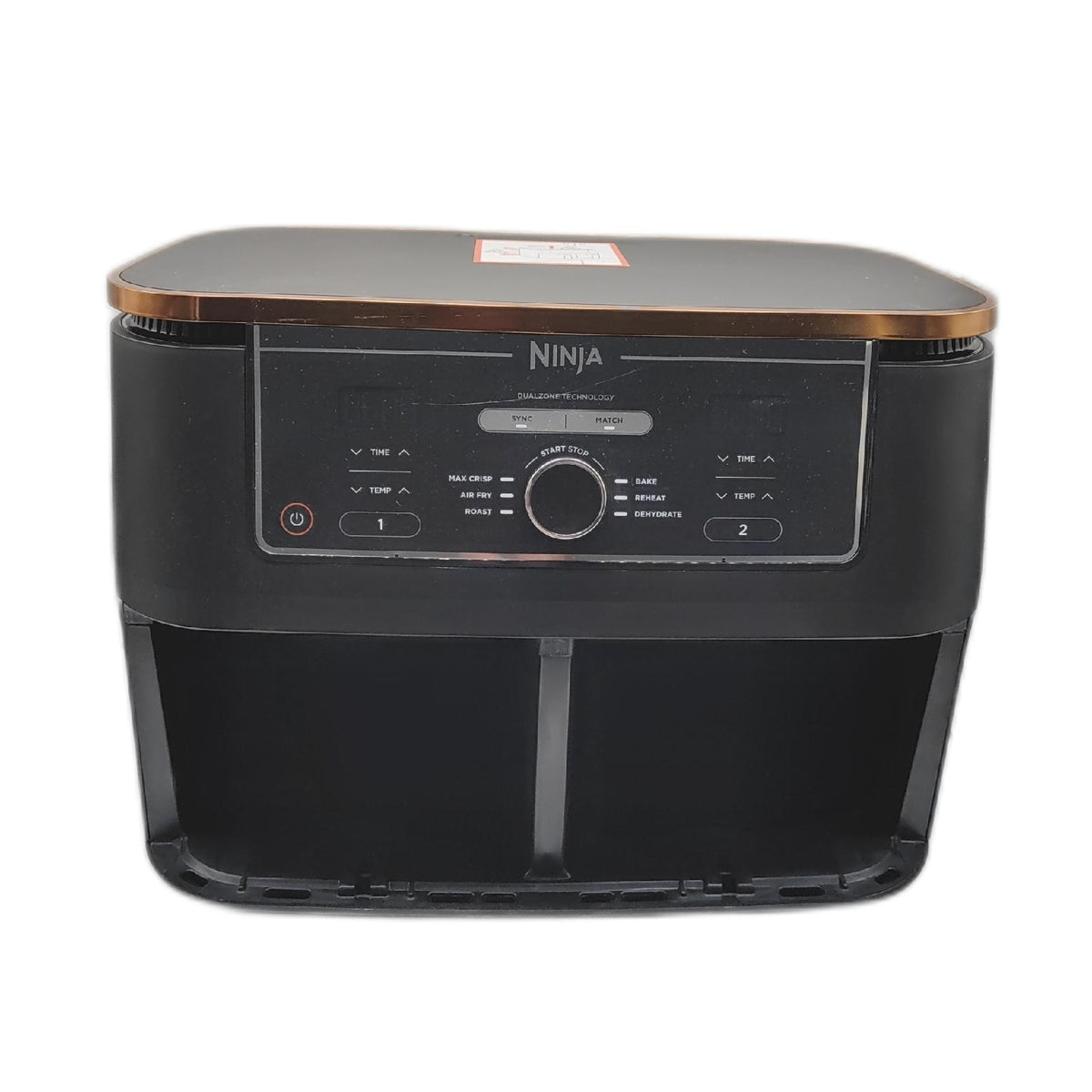 Ninja Foodi MAX Dual Zone Heißluftfritteuse, 9,5L Airfryer, 2 Fächer, mit Zange, Antihaftbeschichtung, spülmaschinenfeste Körbe, 6-in-1, Amazon Exklusiv, Kupfer/Schwarz, AF400EUCP