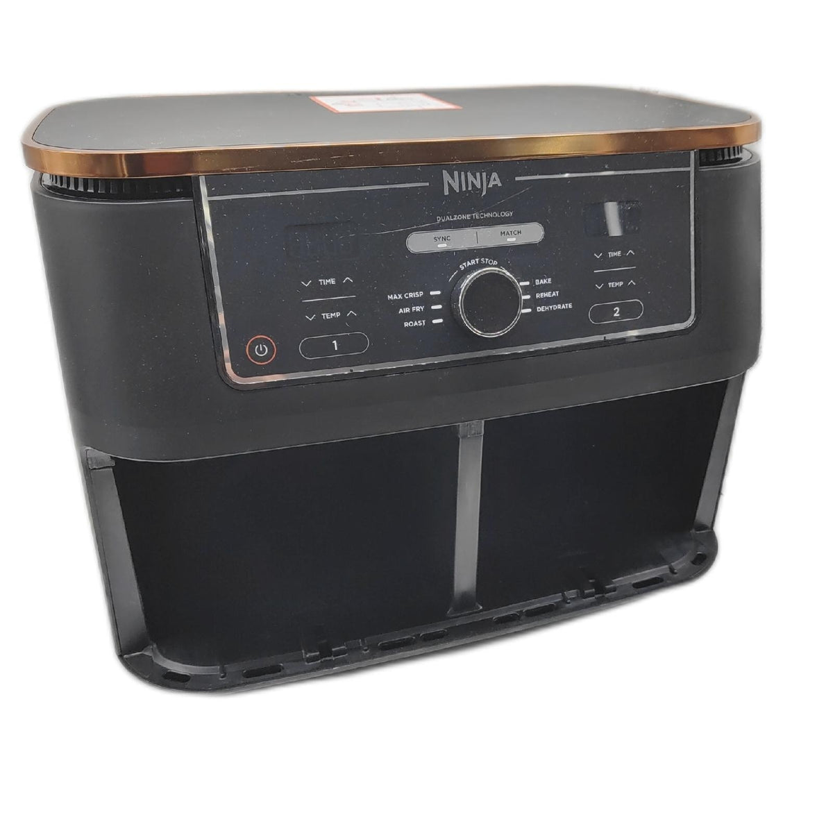 Ninja Foodi MAX Dual Zone Heißluftfritteuse, 9,5L Airfryer, 2 Fächer, mit Zange, Antihaftbeschichtung, spülmaschinenfeste Körbe, 6-in-1, Amazon Exklusiv, Kupfer/Schwarz, AF400EUCP