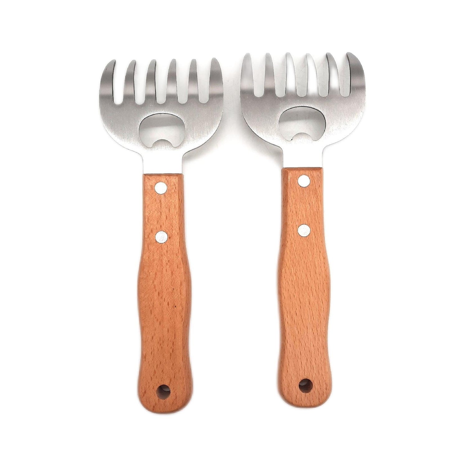 Fleischzerkleinerer Küchenhelfer Küchenutensilien aus Edelstahl lange Holzgriffe ideal für Pulled Pork Truthahn Huhn