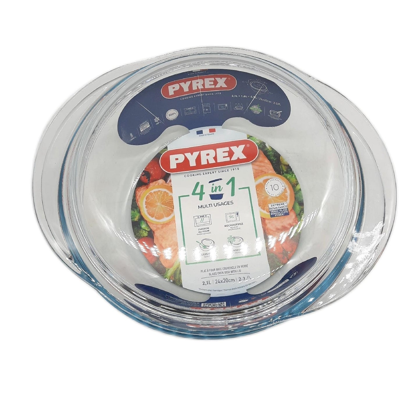 Pyrex Kasserolle Kochgeschirr 21 Liter spülmaschinenfest rund transparent mit Deckel groß