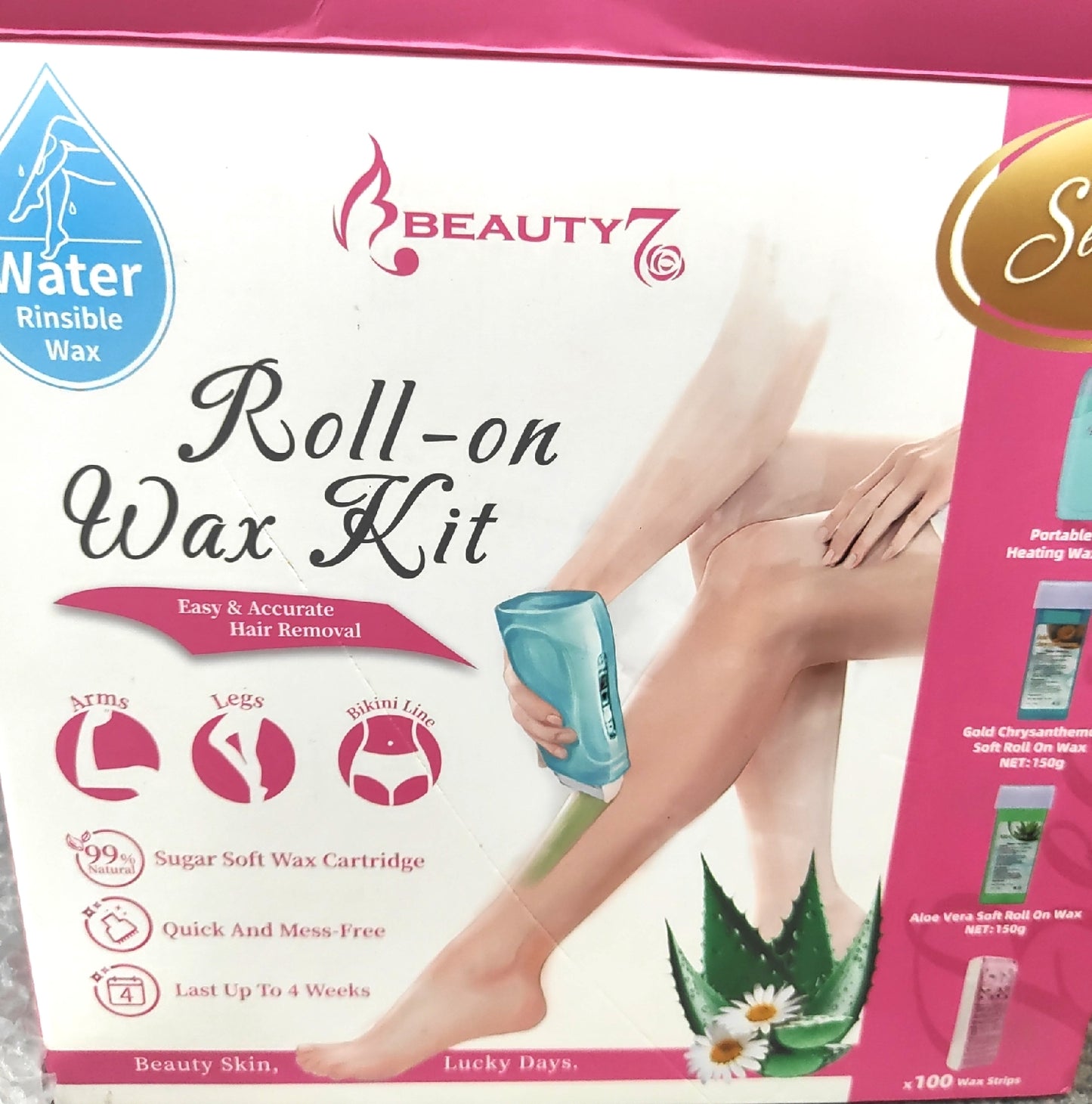 Beauty7 Roll On Wachs Set Heizgerät Enthaarung Haarentfernung Aloe Vera pflegend