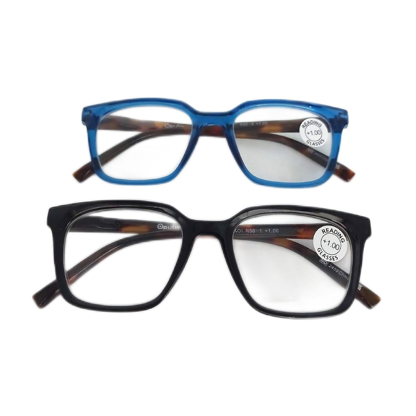 Opulize Lesebrille Brillenfassung Koi Große Rechteckige Schwarz Blau Komfort Stil Set 2er Pack