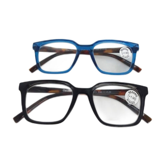 Opulize Lesebrille Brillenfassung Koi Große Rechteckige Schwarz Blau Komfort Stil Set 2er Pack