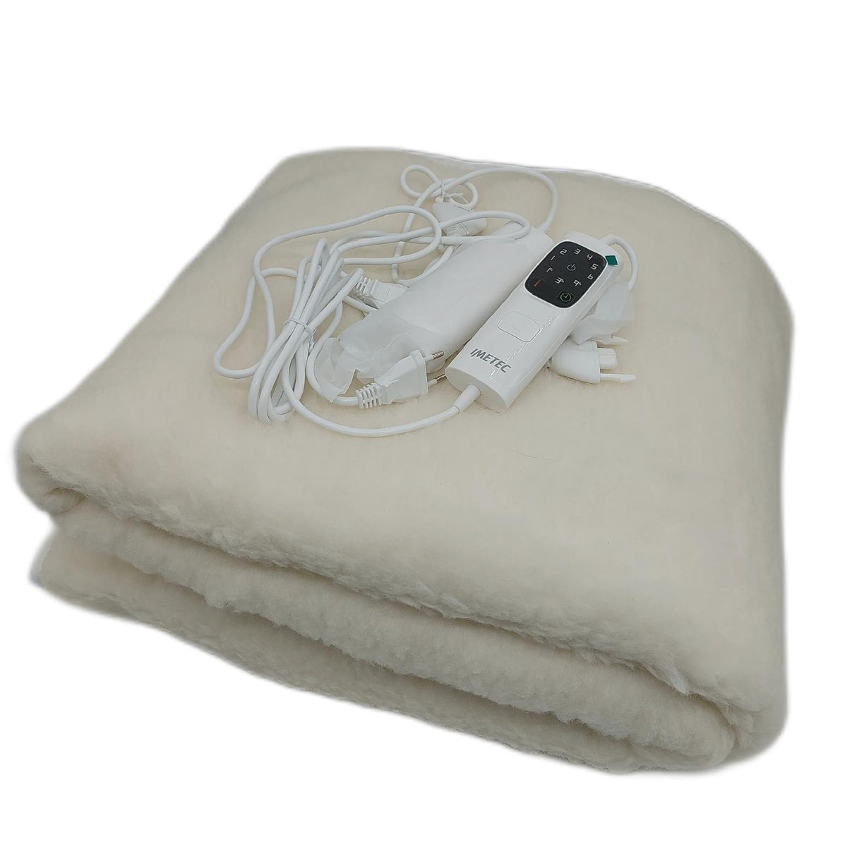 Imetec Adapto Maxi Spann-Wärmeunterbett für Doppelbett, 195x165 cm, niedriger Stromverbrauch, schnelle Erwärmung, individuelle Temperatur, 100 % Wolle und Merinowolle, Doppelsteuerung, 6 Temperaturen