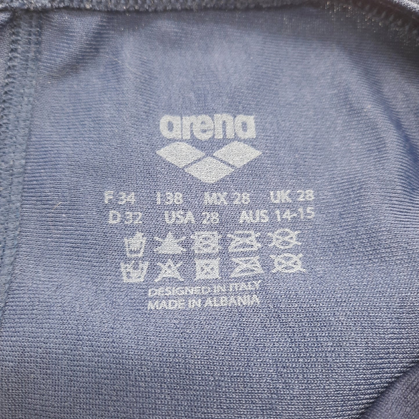 Arena Damen Badeanzug Schwimmbekleidung Challenge Back Solid Navy White Sportlich Wasseraktiv