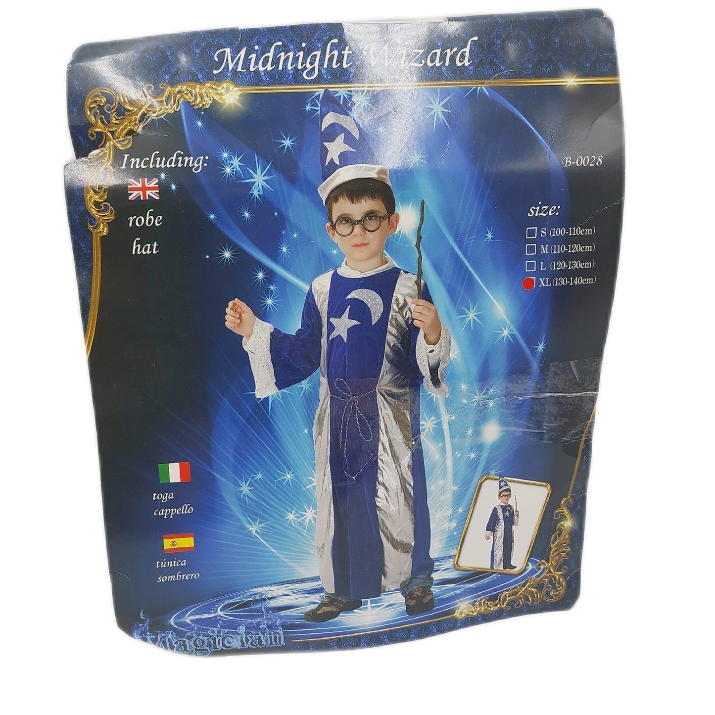 Merlin Zauberkostüm Kindergröße XL blau silber Karneval Halloween Verkleidung Geschenk Weihnachten