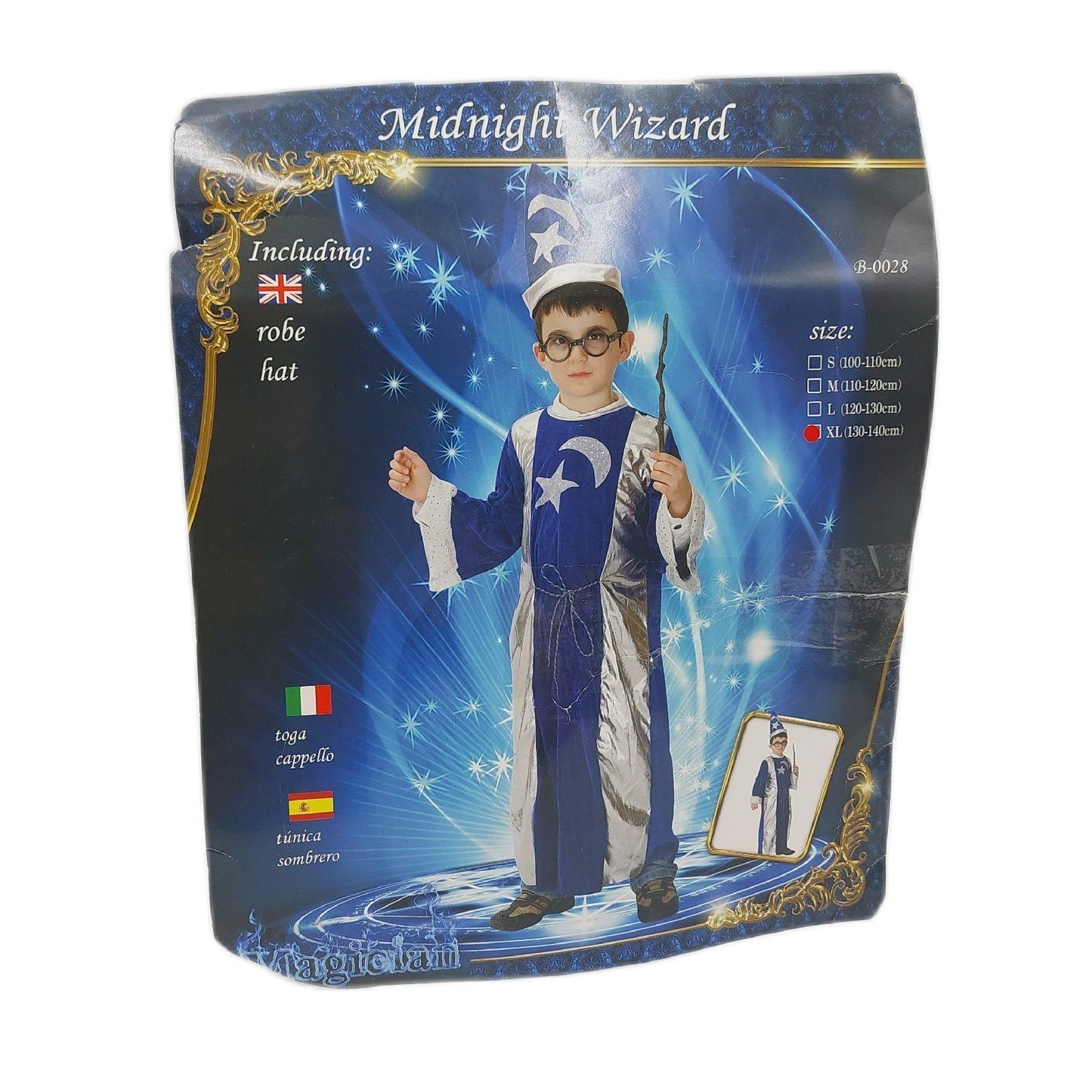 Merlin Zauberkostüm Kindergröße XL blau silber Karneval Halloween Verkleidung Geschenk Weihnachten