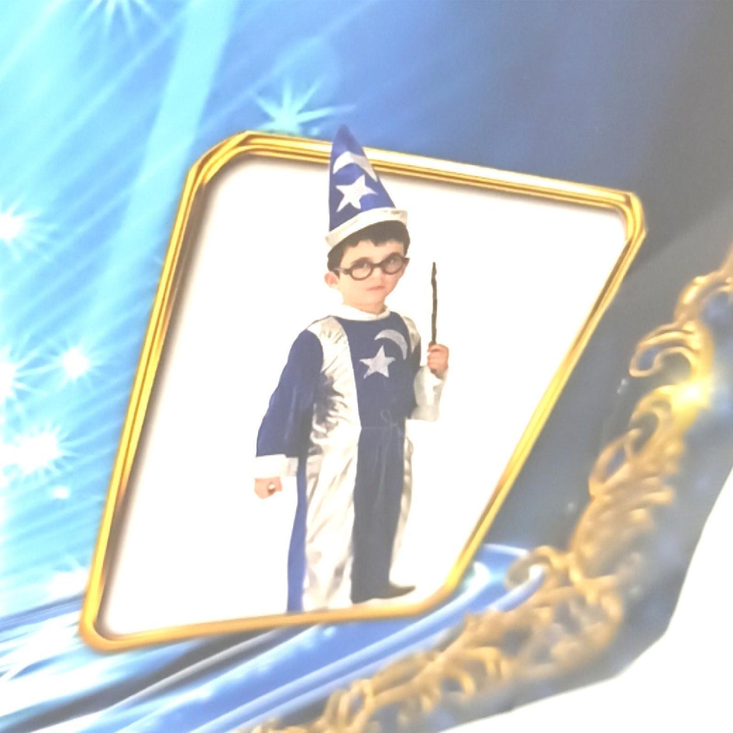 Merlin Zauberkostüm Kindergröße XL blau silber Karneval Halloween Verkleidung Geschenk Weihnachten