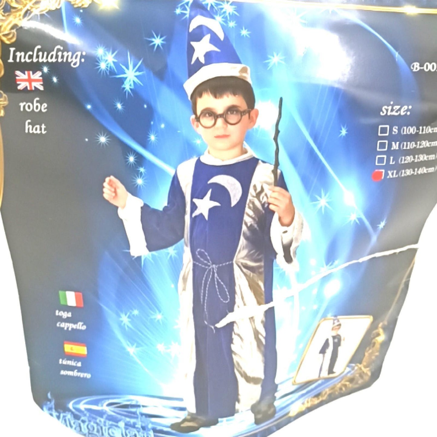Merlin Zauberkostüm Kindergröße XL blau silber Karneval Halloween Verkleidung Geschenk Weihnachten