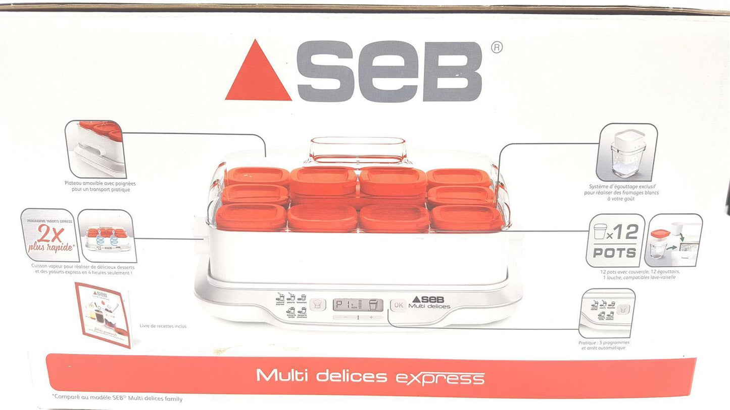 SEB YG661500 Multidelices Express Joghurtbereiter mit 12 Gläsern weiß/rot