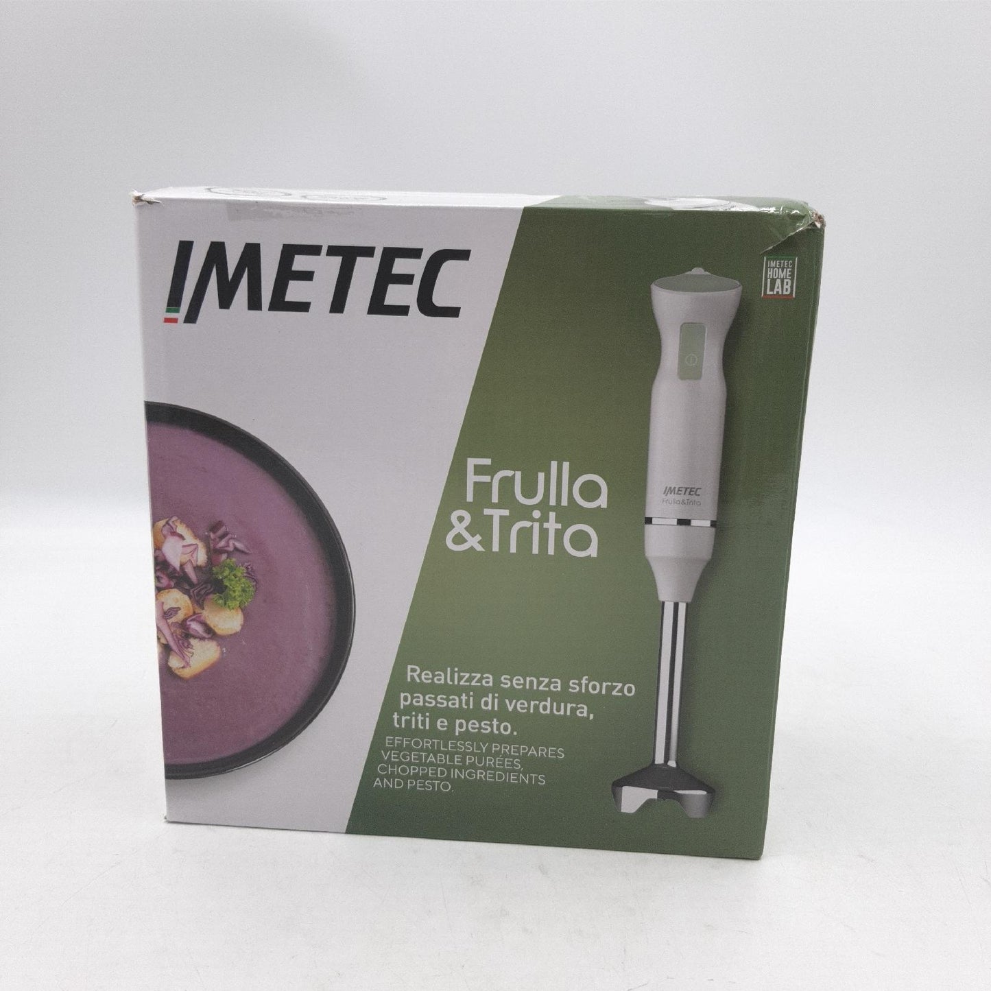 Imetec Frulla&Trita Tauchmixer, Klingen aus Edelstahl, extra großes Fuß, abnehmbarer Schaft, Messbecher mit 1 Liter, 800 Watt, 15 U/min
