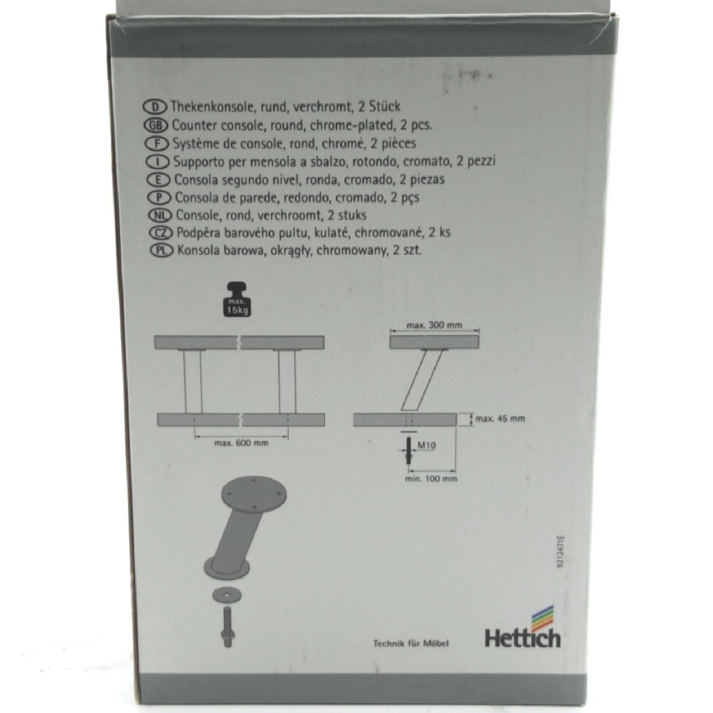 Hettich Thekenkonsole Möbelbeschlag Stahl rund D40 x 165 mm verchromt hochwertig stabil robust