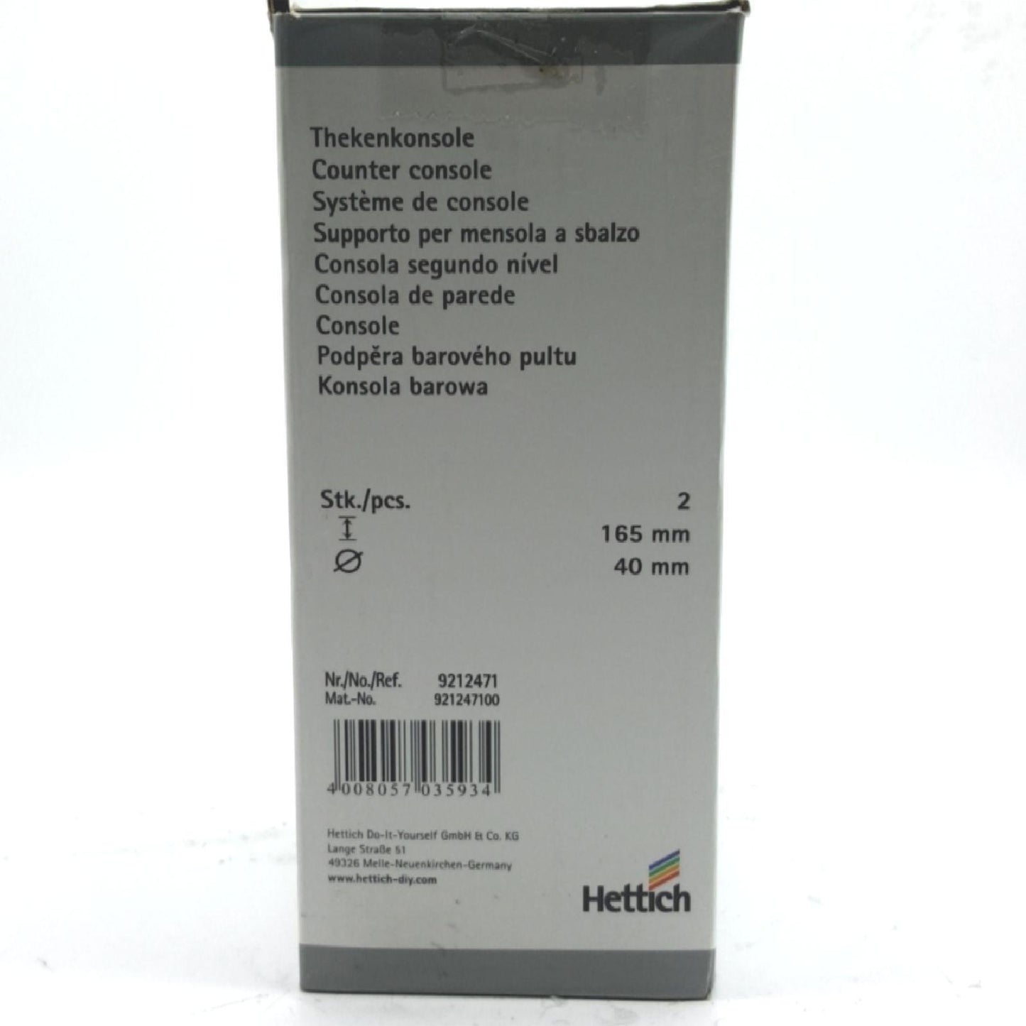 Hettich Thekenkonsole Möbelbeschlag Stahl rund D40 x 165 mm verchromt hochwertig stabil robust
