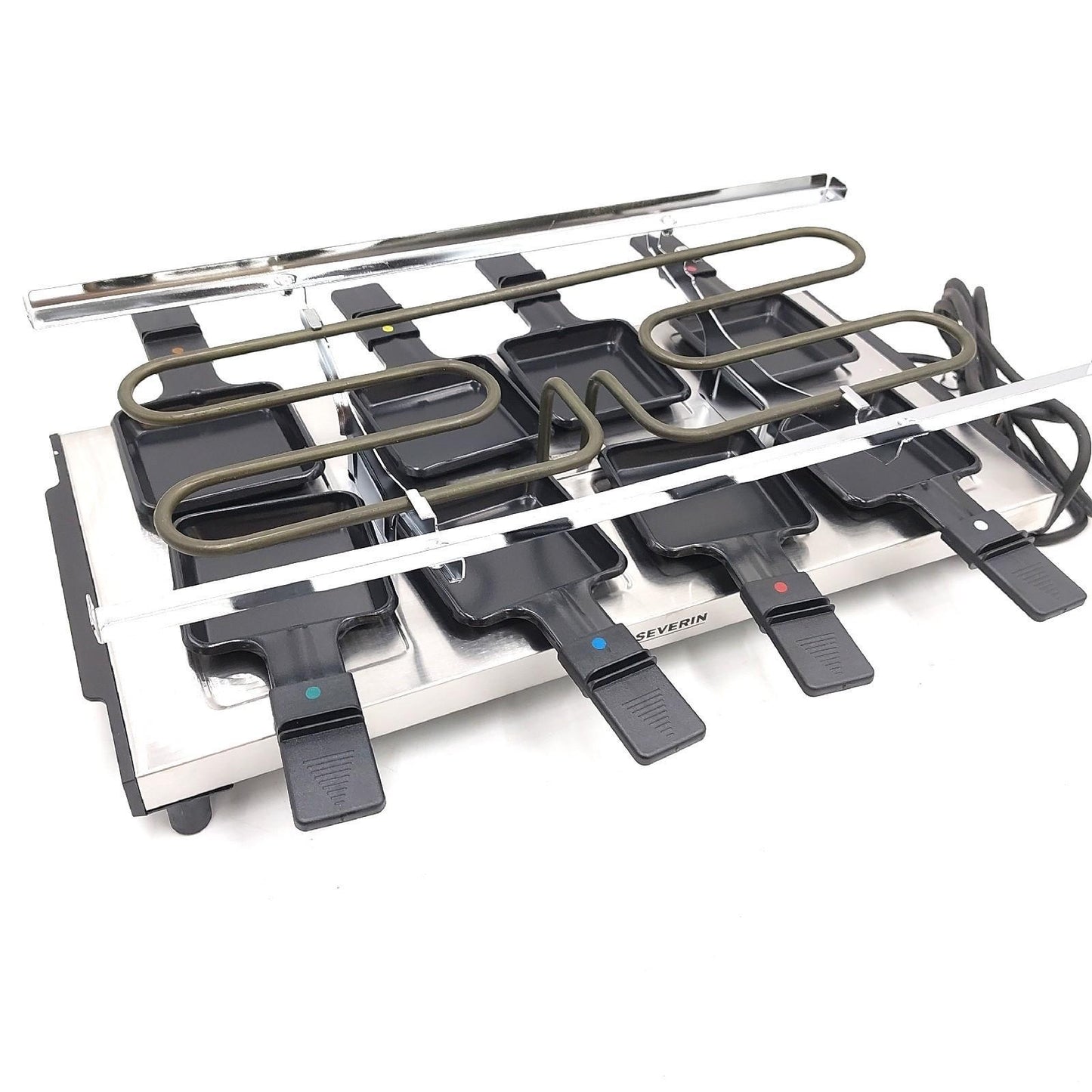 SEVERIN Raclette mit Naturgrillstein, elektrischer Tischgrill, Raclette für 8 Personen mit Grillplatte und 8 Pfännchen, Kunststoff/Edelstahl, schwarz, RG 2374