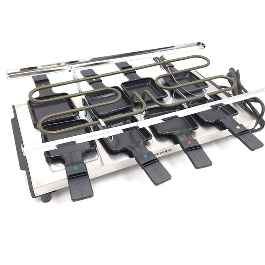 SEVERIN Raclette mit Naturgrillstein, elektrischer Tischgrill, Raclette für 8 Personen mit Grillplatte und 8 Pfännchen, Kunststoff/Edelstahl, schwarz, RG 2374