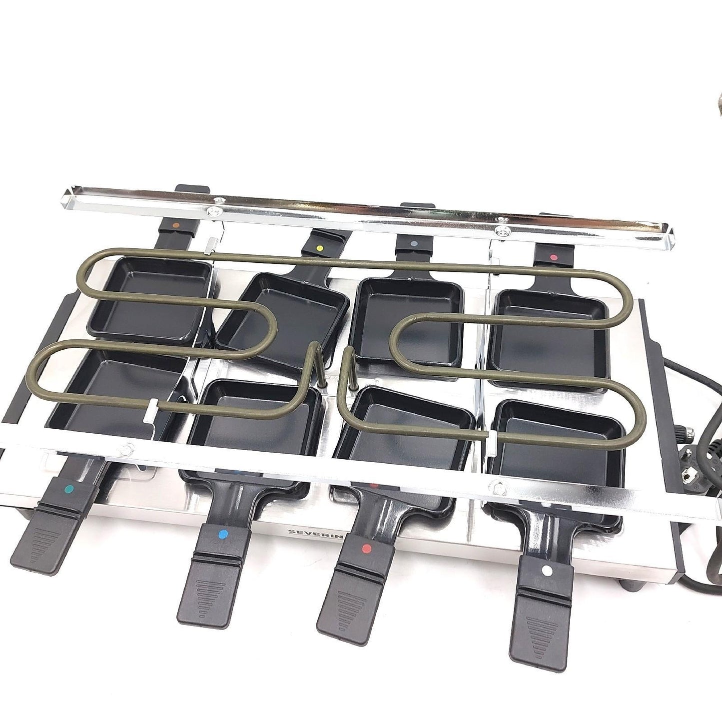 SEVERIN Raclette mit Naturgrillstein, elektrischer Tischgrill, Raclette für 8 Personen mit Grillplatte und 8 Pfännchen, Kunststoff/Edelstahl, schwarz, RG 2374