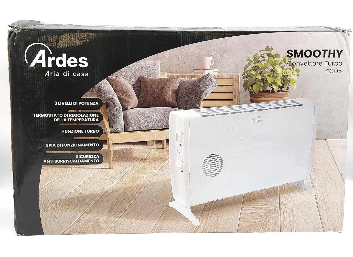 ARDES - AR4C05 Elektrischer Heißkonvektor SMOOTHY 1700/2000W, Elektrischer Heizer zum Heizen von Haus und Büro, Heizlüfter mit Thermostat, Heißluftkonvektor 3 Leistungsstufen, weiß