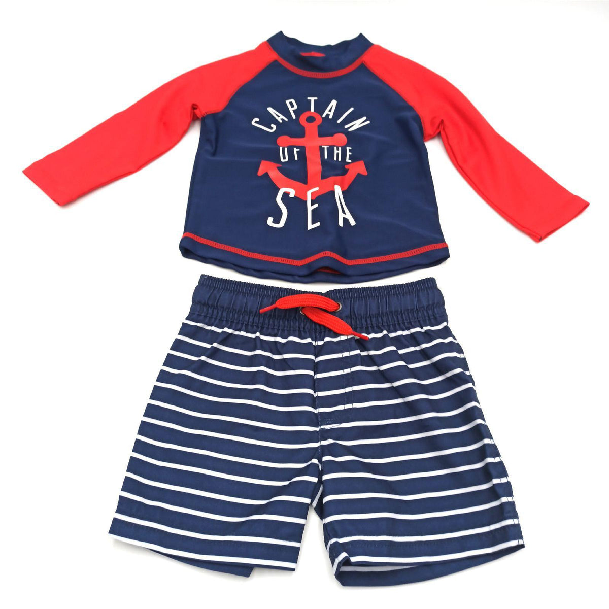 Simple Joys by Carter's Baby Jungen Swimsuit Trunk and Rashguard Rash-Guard-Set  Marineblau Rot Anker/Weiß Streifen  12 Monate