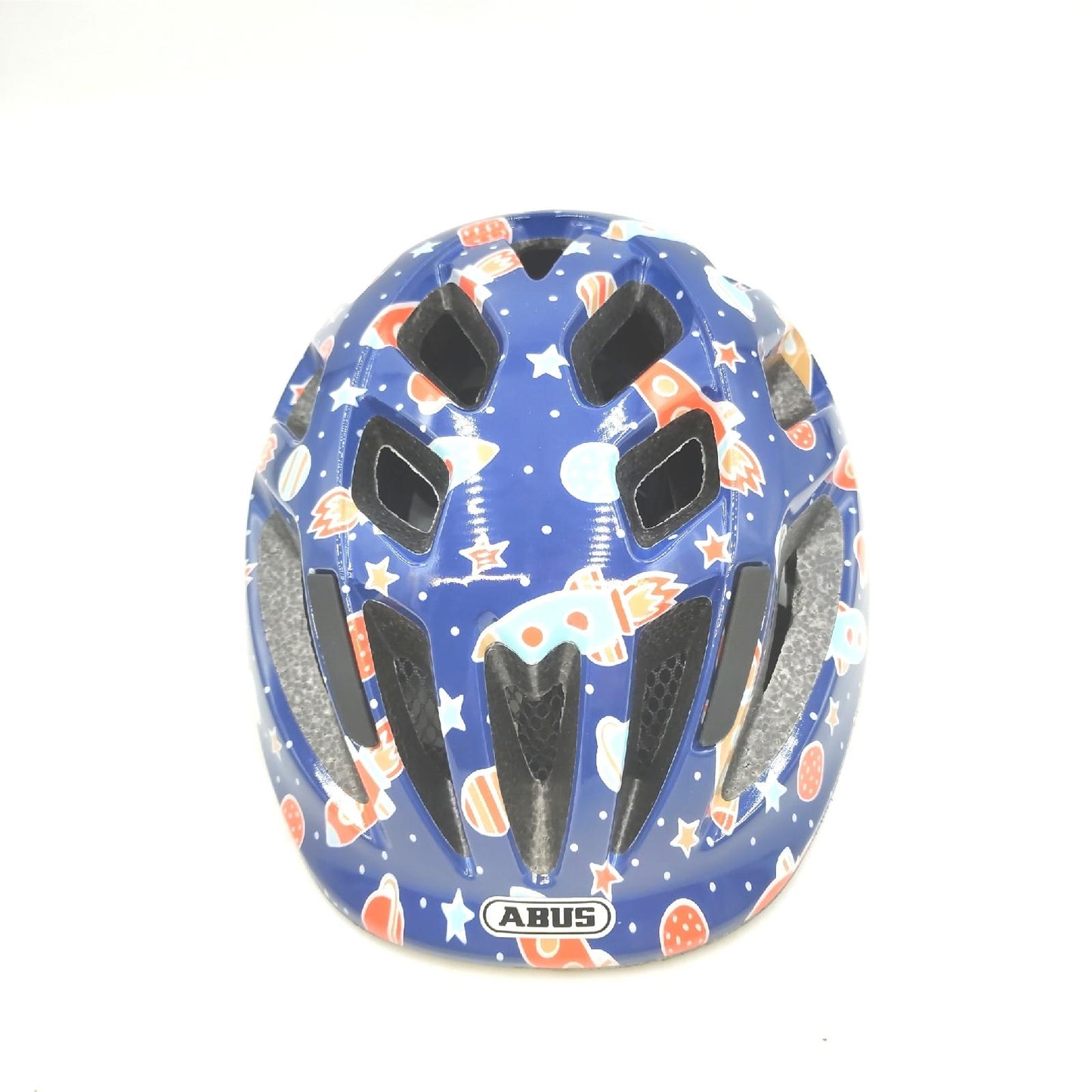 Abus Kinderhelm Fahrradhelm Sicherheitsausrüstung Smooty 2 0 Blau Raketenmuster passend für Kleinkinder Beifahrersitz