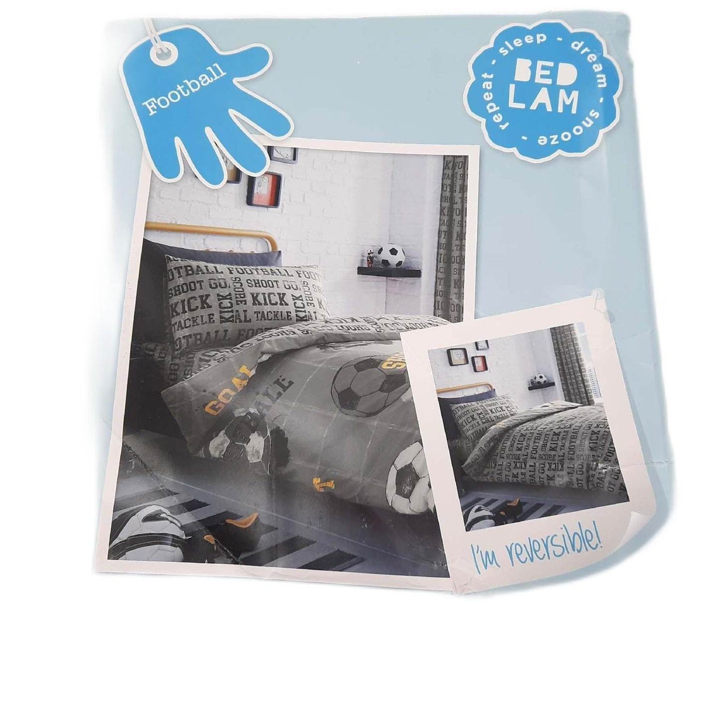 Bedlam Bettbezug Set Kinderbett Bezug Einzelbettgröße Spielwiese Grau Gelb Fußball Spaß