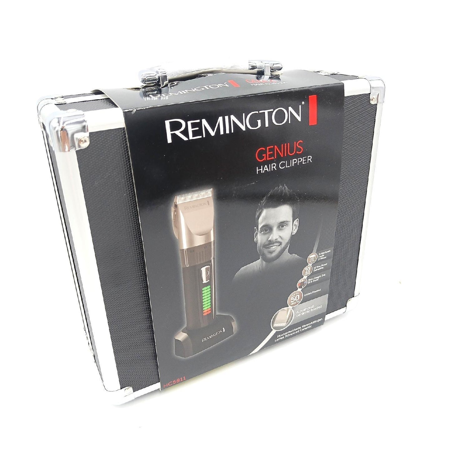 Remington Haarschneidemaschine Profi [selbstschärf. Keramik Klingen/0,8-40mm/Präzisionseinstellung] Haarschneider Set (10 Aufsteckkämme, Netz-/Akkubetrieb, Lithium, Alukoffer, Friseurumhang) HC5811