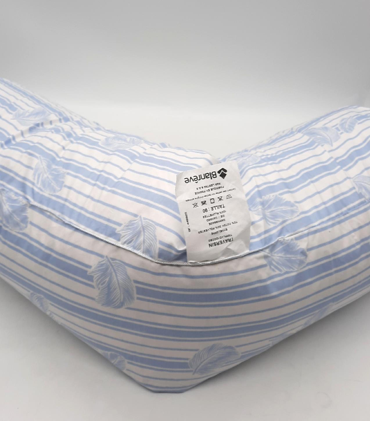 Blanreve Nackenrolle Kissen Schlafkomfort Antan Komfort Mi Ferme Pflegeleicht 90 cm Weiß Blau Französisches Produkt