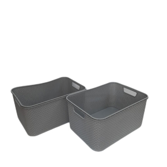 BranQ Wäschekorb Haushaltswaren Home essential Korb Rattan Design 2er Set 19 Liter BPA frei Kunststoff Hellgrau