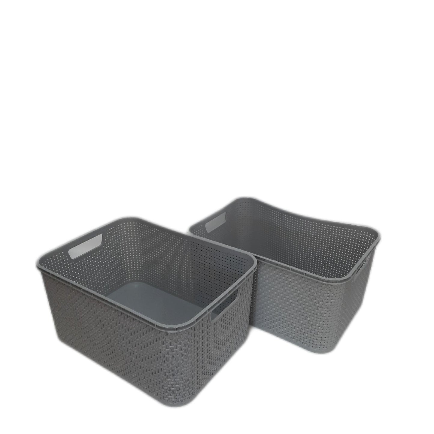 BranQ Wäschekorb Haushaltswaren Home essential Korb Rattan Design 2er Set 19 Liter BPA frei Kunststoff Hellgrau
