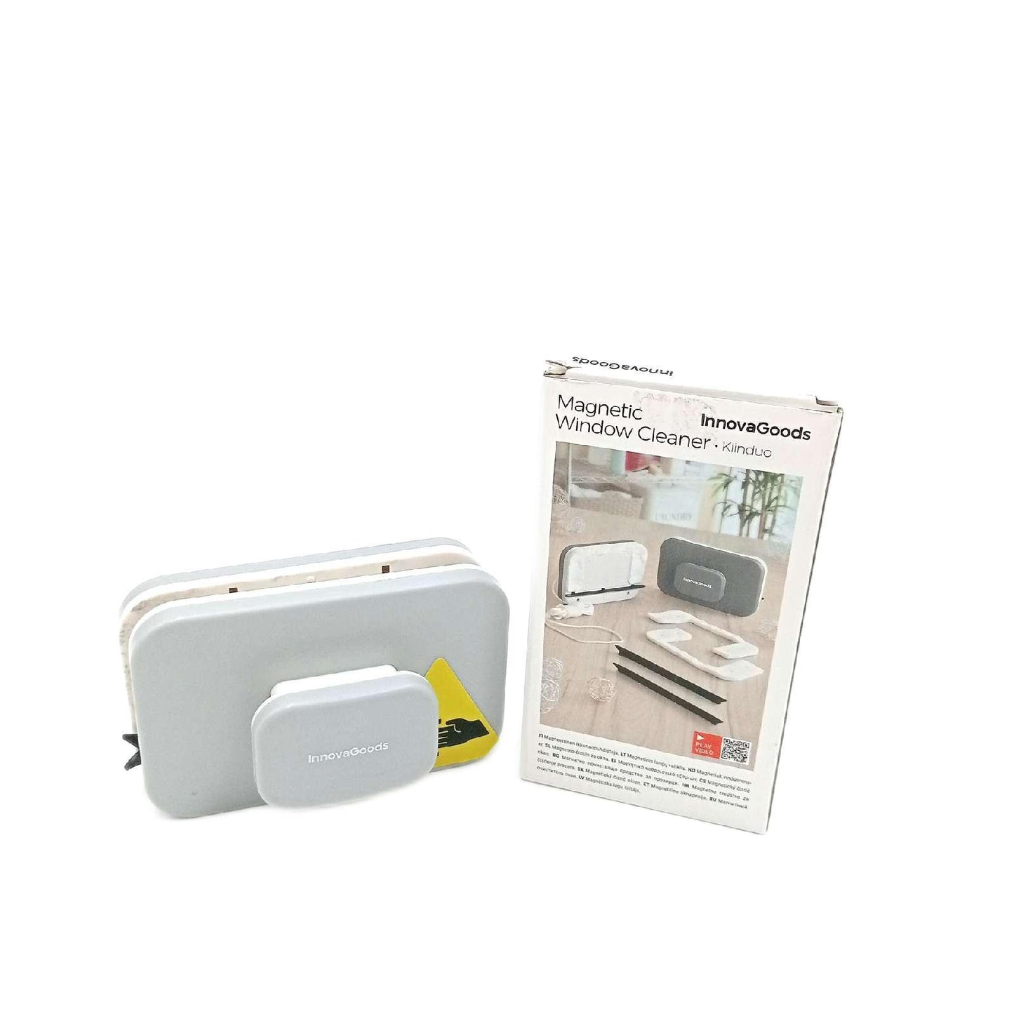 InnovaGoods - Magnetischer Fensterreiniger Klinduo, Effiziente und Streifenfreie Reinigung, Sicherer Halt durch starke Magnete, Ergonomisches Design, Grau, 1 Unidad, Plástico