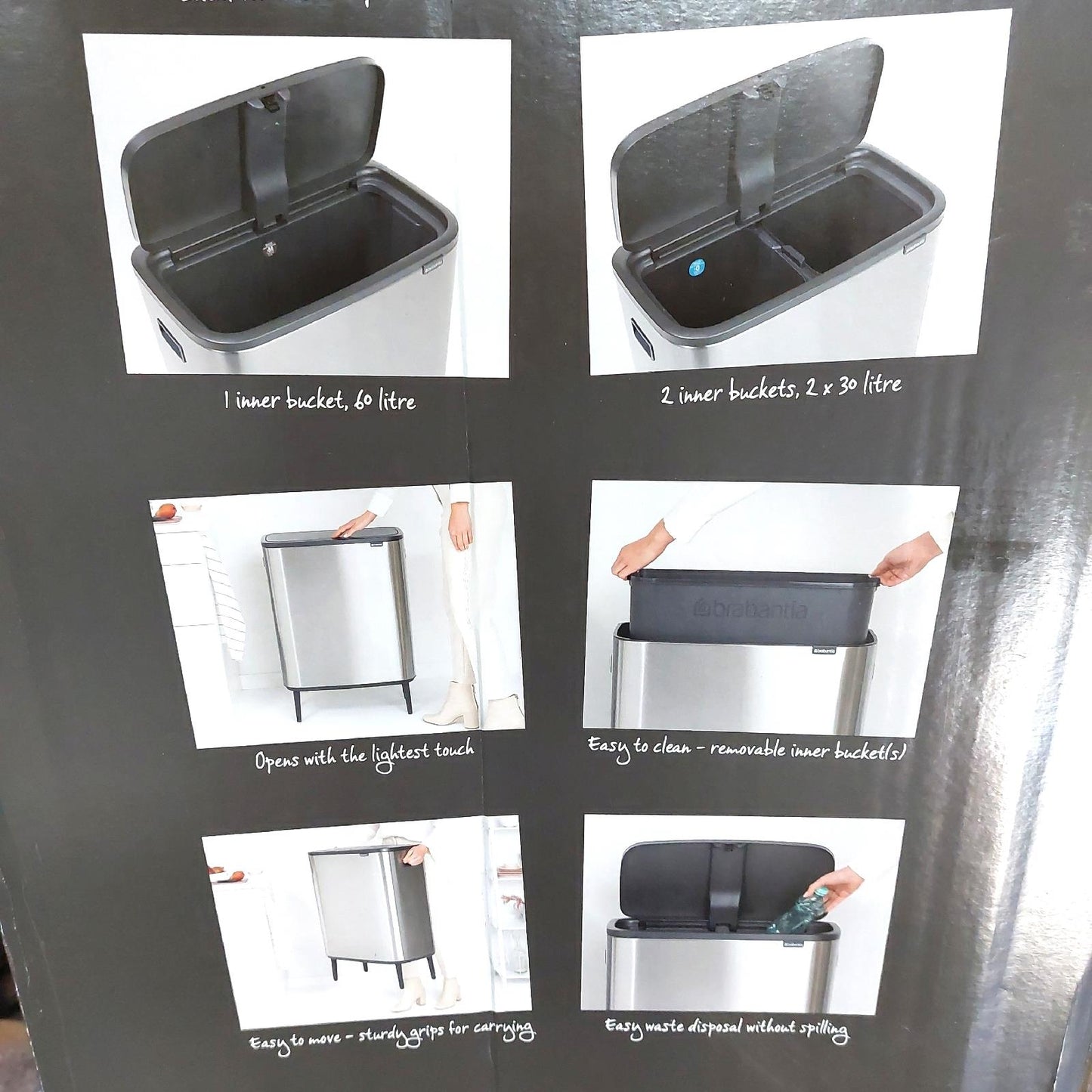 Brabantia Bo Touch Bin Hi 60L Mattschwarz Abfall Unvollständig Dellen