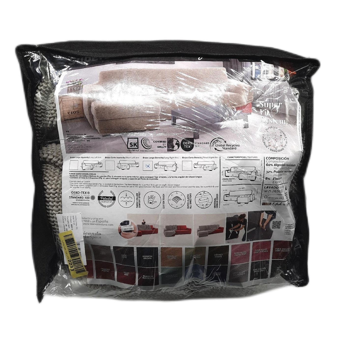 SOFASKINS Überzug Sofa Möbel Chaise Longue Hellgrau Bequem Langlebig Atmungsaktiv Gemütlich