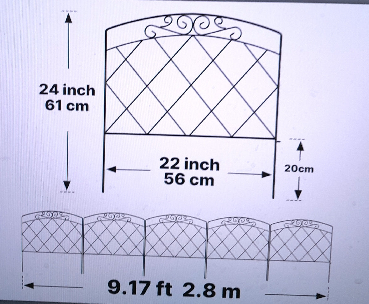 ARIFARO Dekorativer Gartenzaun 60cm H X 56cm B 5 Paneele Kein Graben