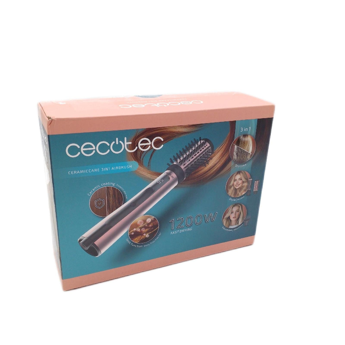 Cecotec Airbrush mit Ionenfunktion, 3 CeramicCare 3in1-Aufsätzen