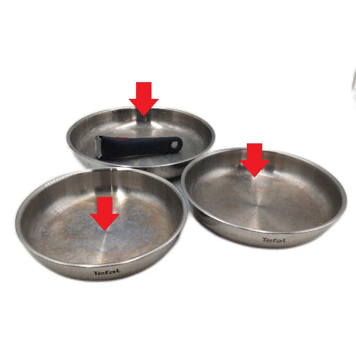 Tefal Ingenio Emotion Kochgeschirr Set Edelstahl Pfannen 22 24 28 cm starke Gebrauchsspuren