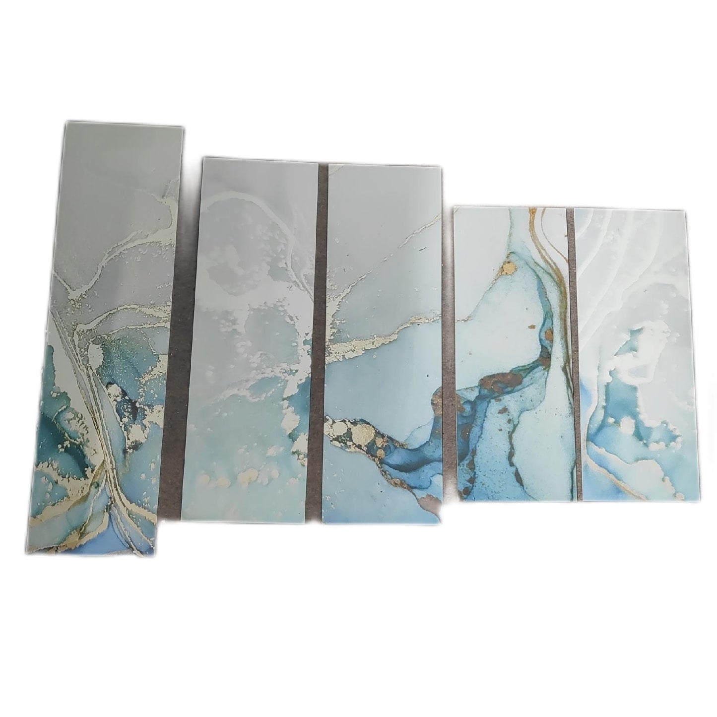 AREDE Wandkunst Bild Poster Abstrakt Blau Gold 120 x 80 Wohnzimmer Dekoration Set 5er