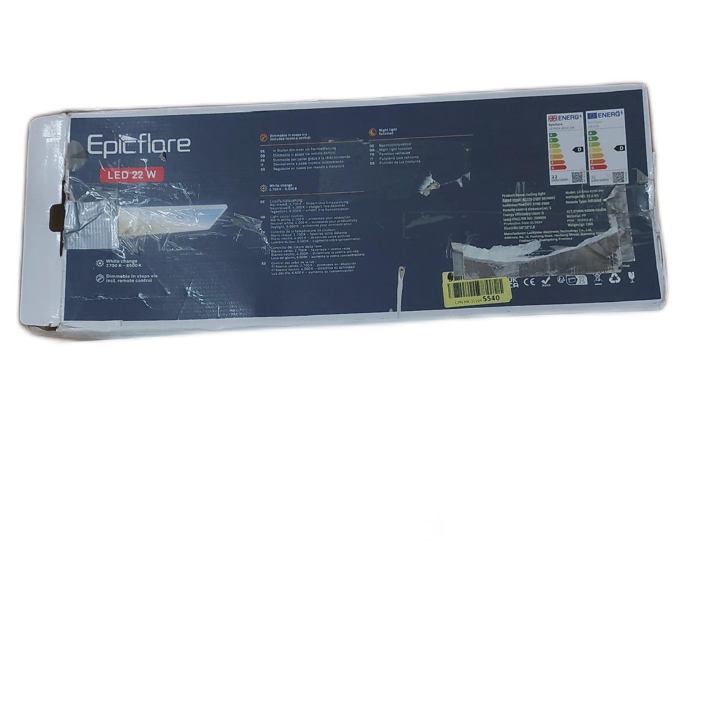 Epicflare Deckenleuchte Beleuchtung LED Panel 58x20x28 cm IP44 Fernbedienung dimmbar