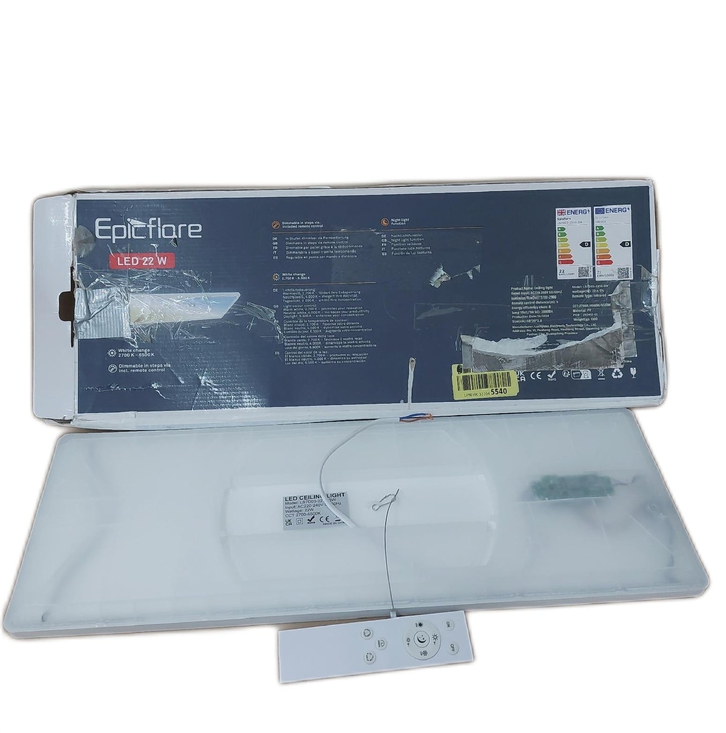 Epicflare Deckenleuchte Beleuchtung LED Panel 58x20x28 cm IP44 Fernbedienung dimmbar