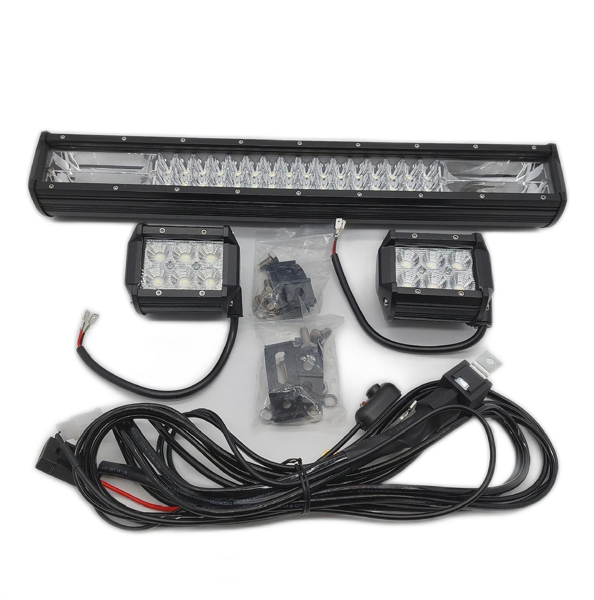 SKYWORLD 7D 50cm 288W LED Lichtleiste 4x4 Schiene mit 2 Stück 10cm 18W Scheinwerfern