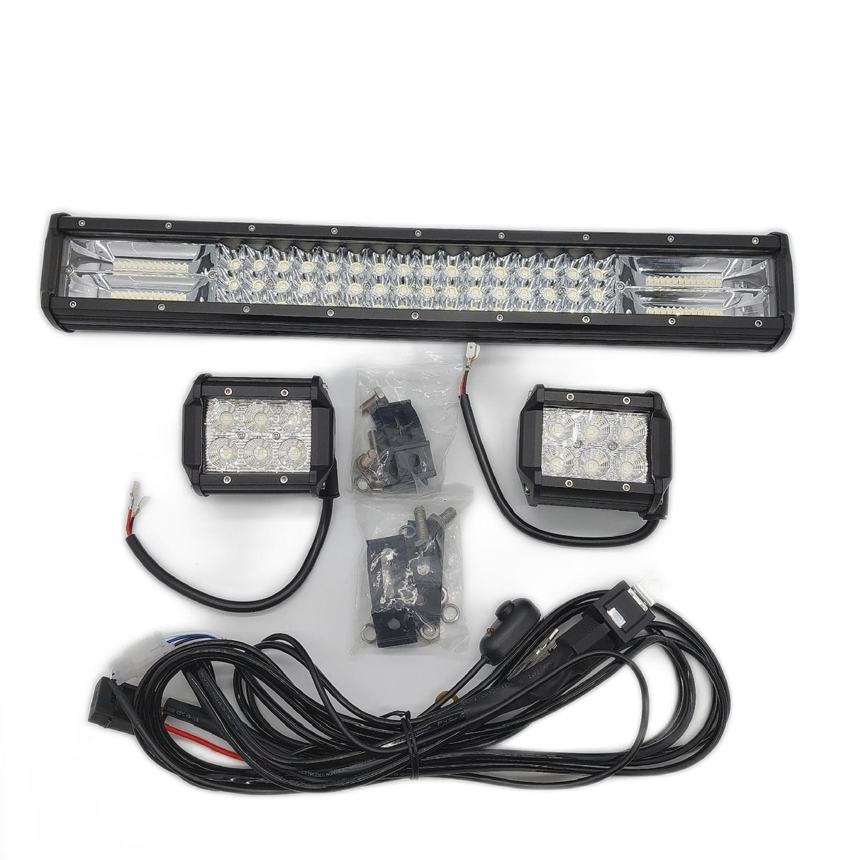 SKYWORLD 7D 50cm 288W LED Lichtleiste 4x4 Schiene mit 2 Stück 10cm 18W Scheinwerfern