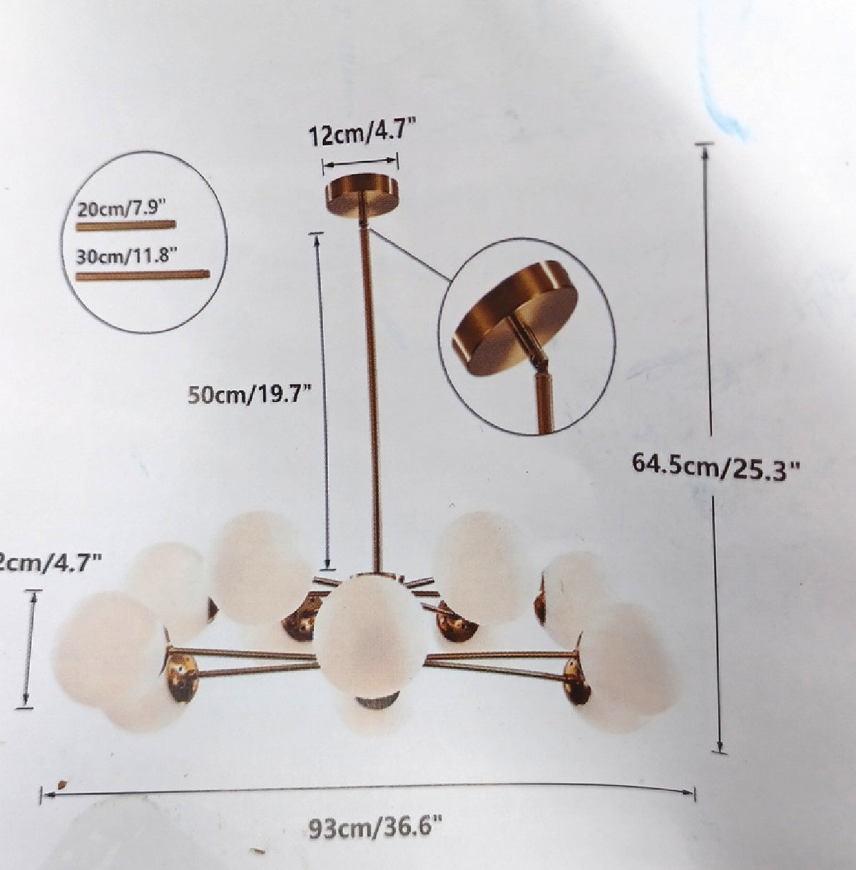 KCO Lighting 8 flammiger Sputnik Kronleuchter Weißes Glas 1 Lampensch
