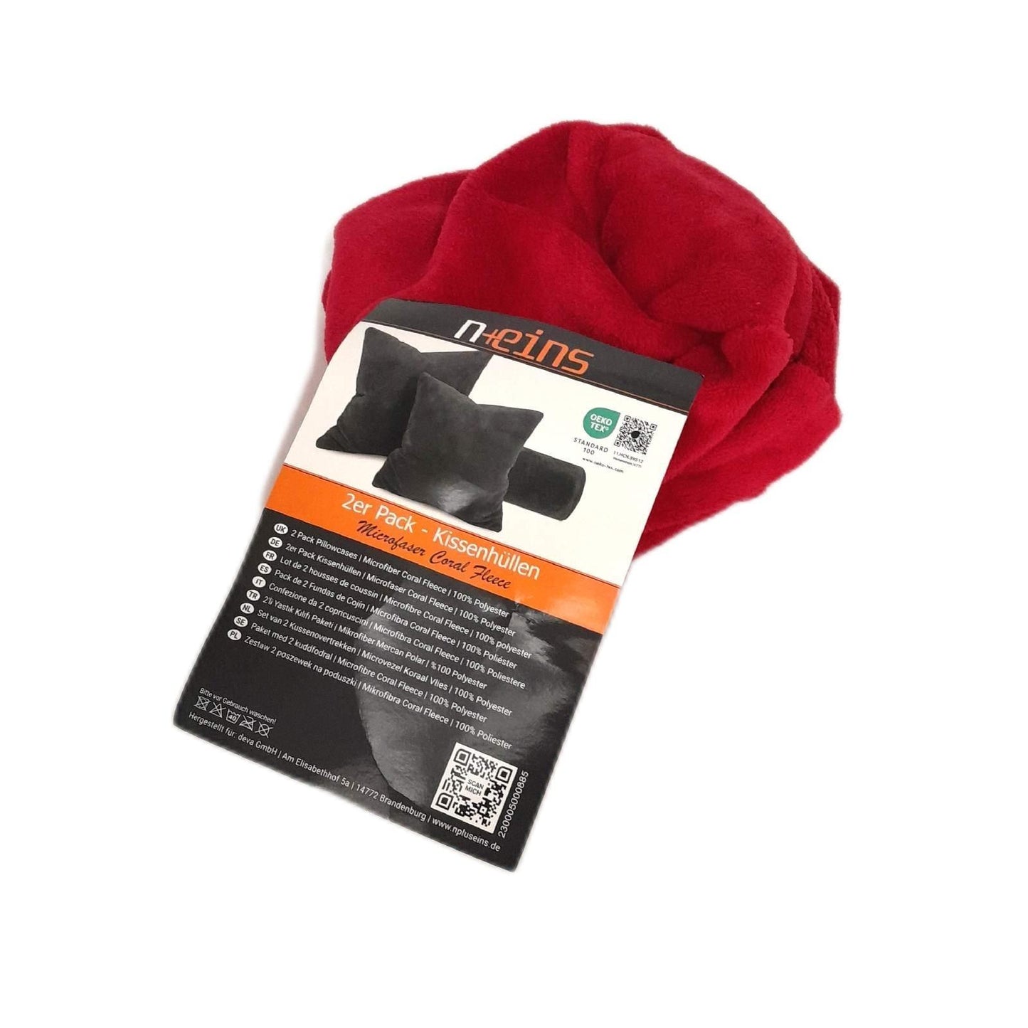 npluseins Kissenhüllen Textilien Coral Kuschel Fleece 2er Pack Bordeaux