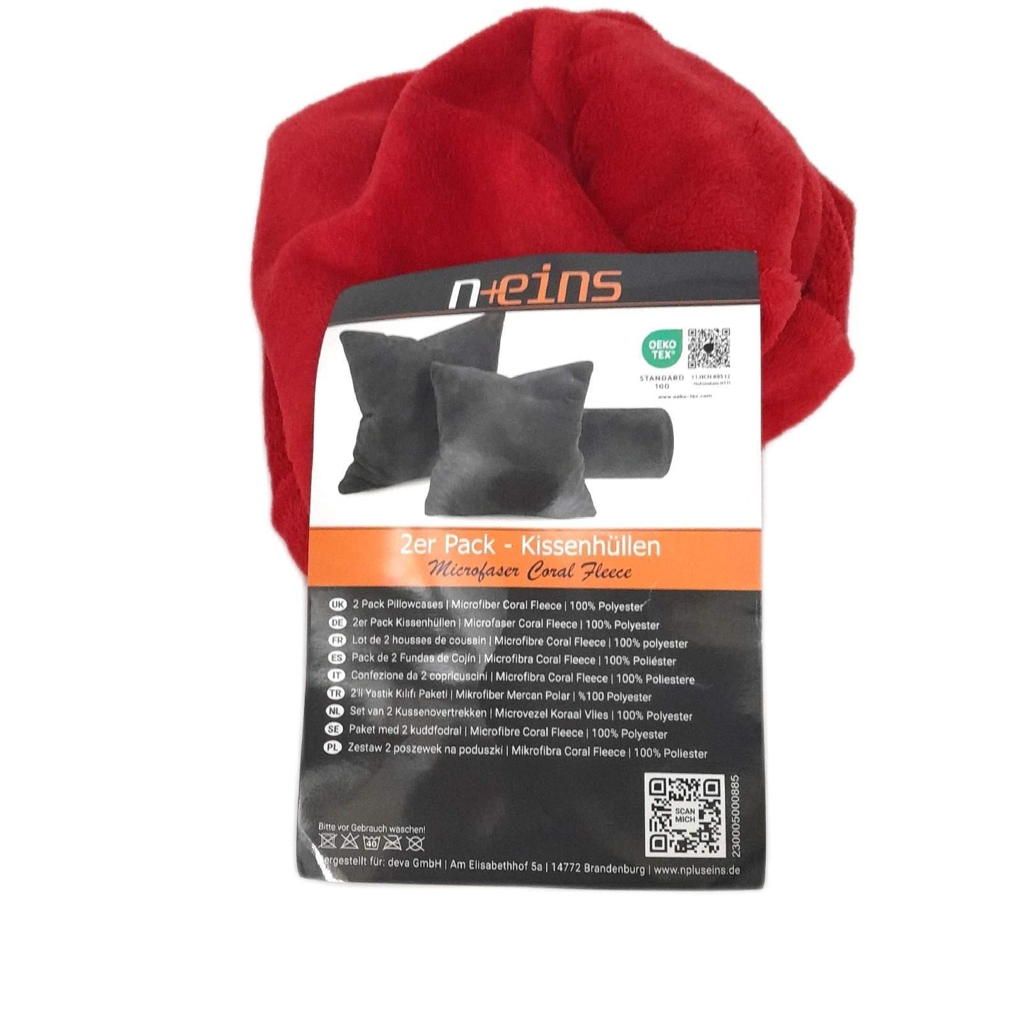 npluseins Kissenhüllen Textilien Coral Kuschel Fleece 2er Pack Bordeaux